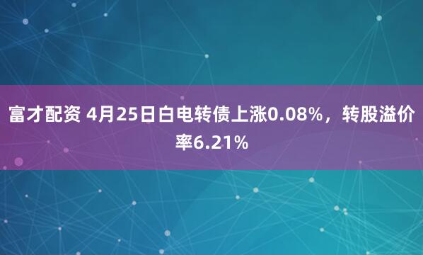 富才配资 4月25日白电转债上涨0.08%，转股溢价率6.21%