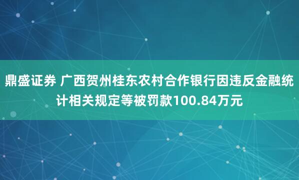 鼎盛证券 广西贺州桂东农村合作银行因违反金融统计相关规定等被罚款100.84万元